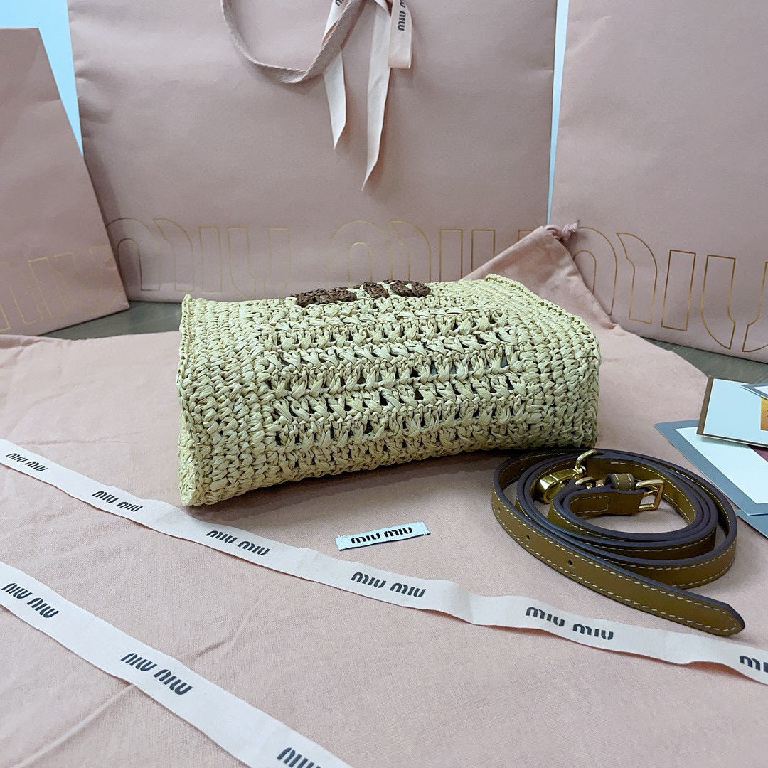 CROCHET TOTE BAG 23 IN NATURAL WOVEN RAFFIA Amelia