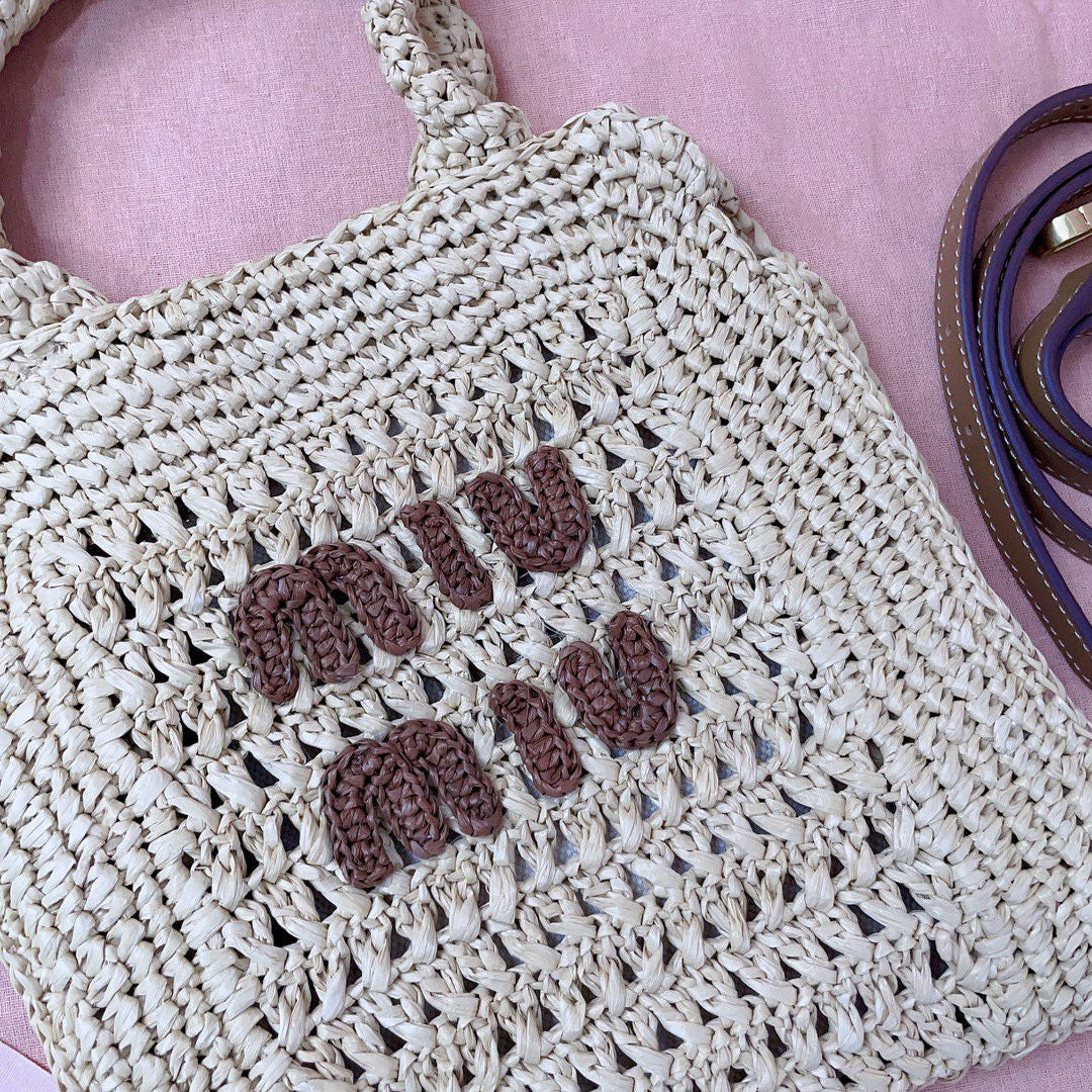 CROCHET TOTE BAG 23 IN NATURAL WOVEN RAFFIA Amelia