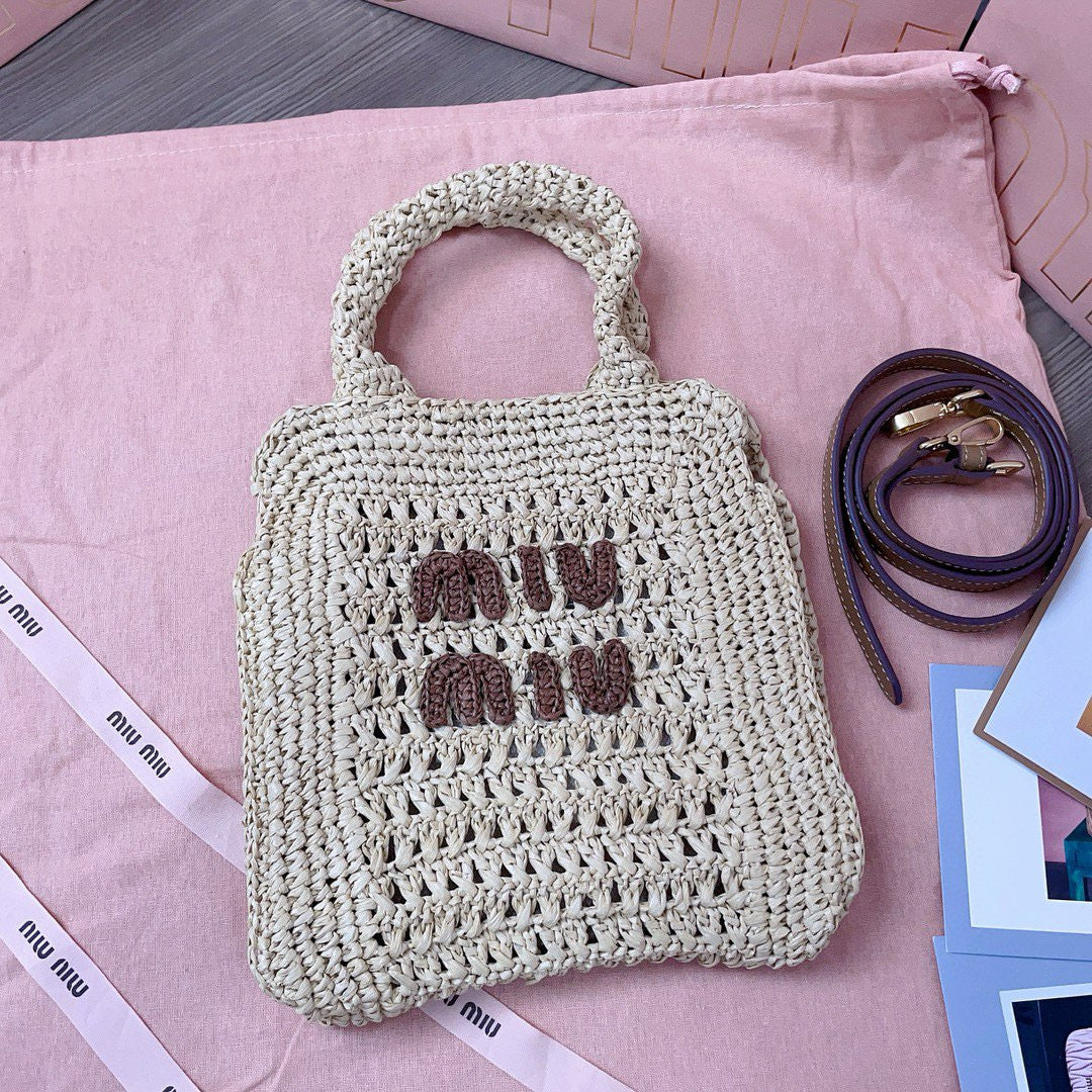 CROCHET TOTE BAG 23 IN NATURAL WOVEN RAFFIA Amelia