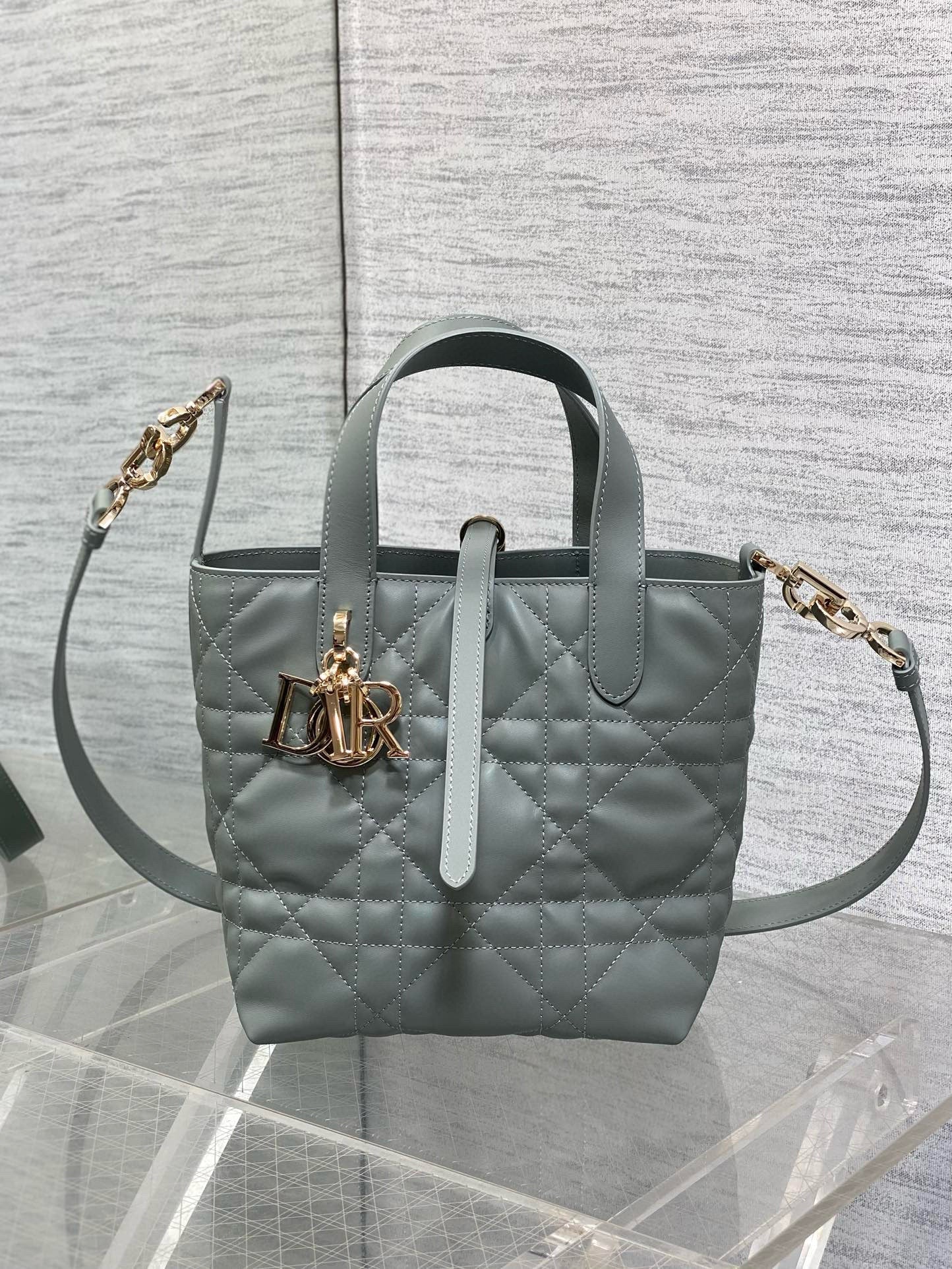 MINI TOUJOURS BUCKET BAG 18 IN GREY CANNAGE CALFSKIN Amelia