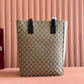 GG OPHIDIA FRONT ZIP POCKET TOTE BAG 36 IN BEIGE AND BROWN CANVAS Amelia Amelia
