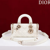SMALL LADY D-JOY 22 WHITE LAMBSKIN GOLD HARDWARE Amelia