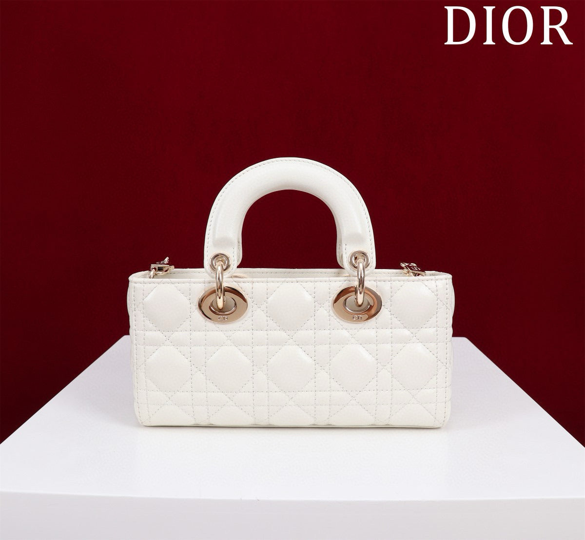 SMALL LADY D-JOY 22 WHITE LAMBSKIN GOLD HARDWARE Amelia