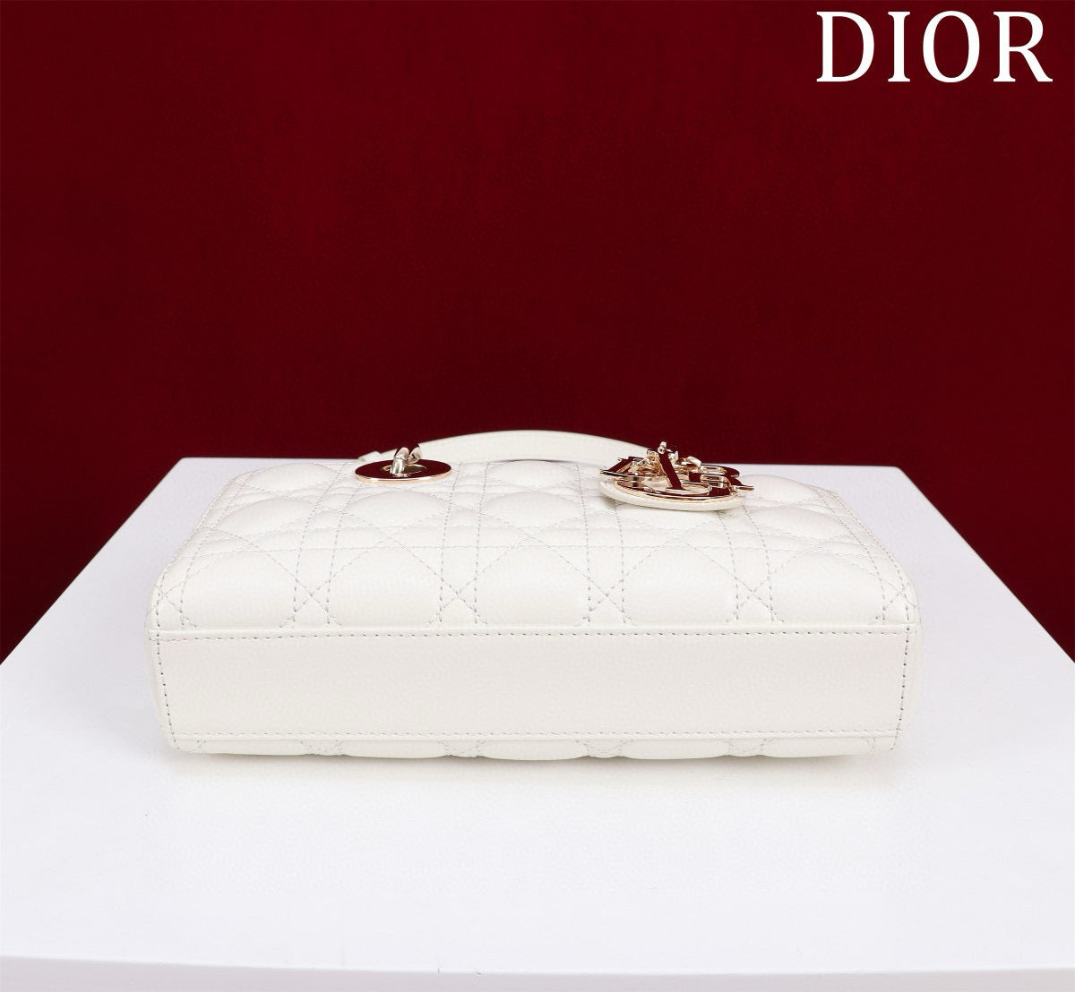 SMALL LADY D-JOY 22 WHITE LAMBSKIN GOLD HARDWARE Amelia