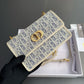 CD OBLIQUE SHOULDER BAG 18 IN BLUE AND BEIGE FABRIC GOLD-TONE CHAIN