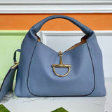 GG HORSEBIT HOBO BAG 46 IN LIGHT BLUE CALFSKIN GOLD HARDWARE Amelia