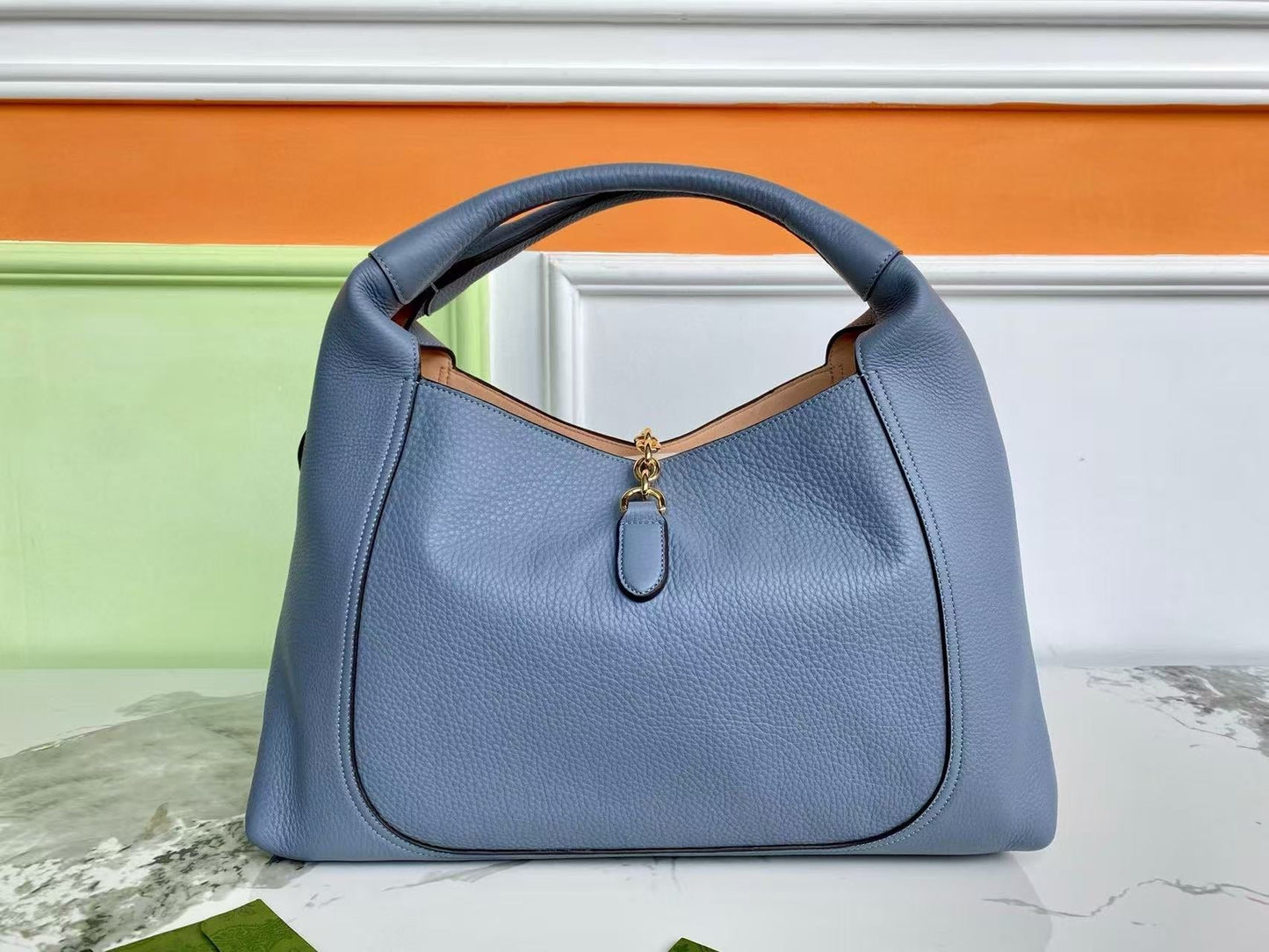GG HORSEBIT HOBO BAG 46 IN LIGHT BLUE CALFSKIN GOLD HARDWARE Amelia