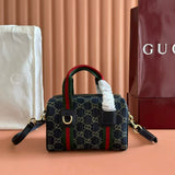GG TOP HANDLE BAG 20 IN DARK BLUE DENIM MIX CALFSKIN Amelia Amelia