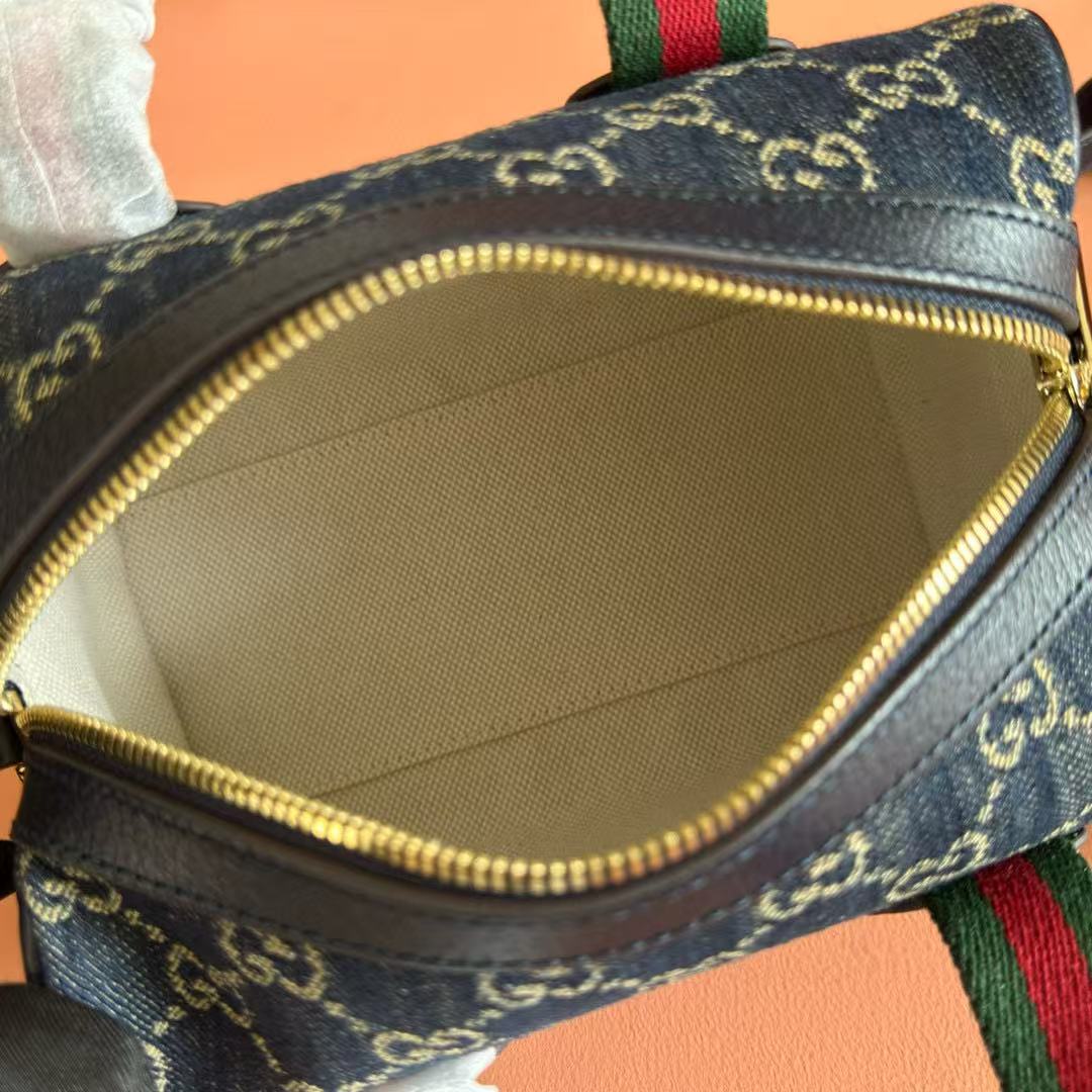 GG TOP HANDLE BAG 20 IN DARK BLUE DENIM MIX CALFSKIN Amelia