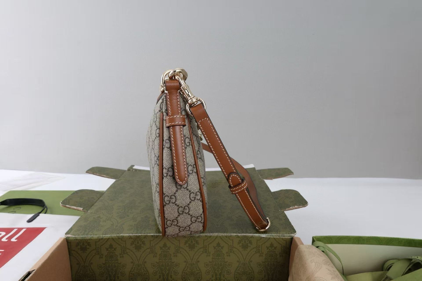 GG SHOULDER BAG 25 IN DARK BEIGE MONOGRAM CANVAS MIX CALFSKIN Amelia Amelia