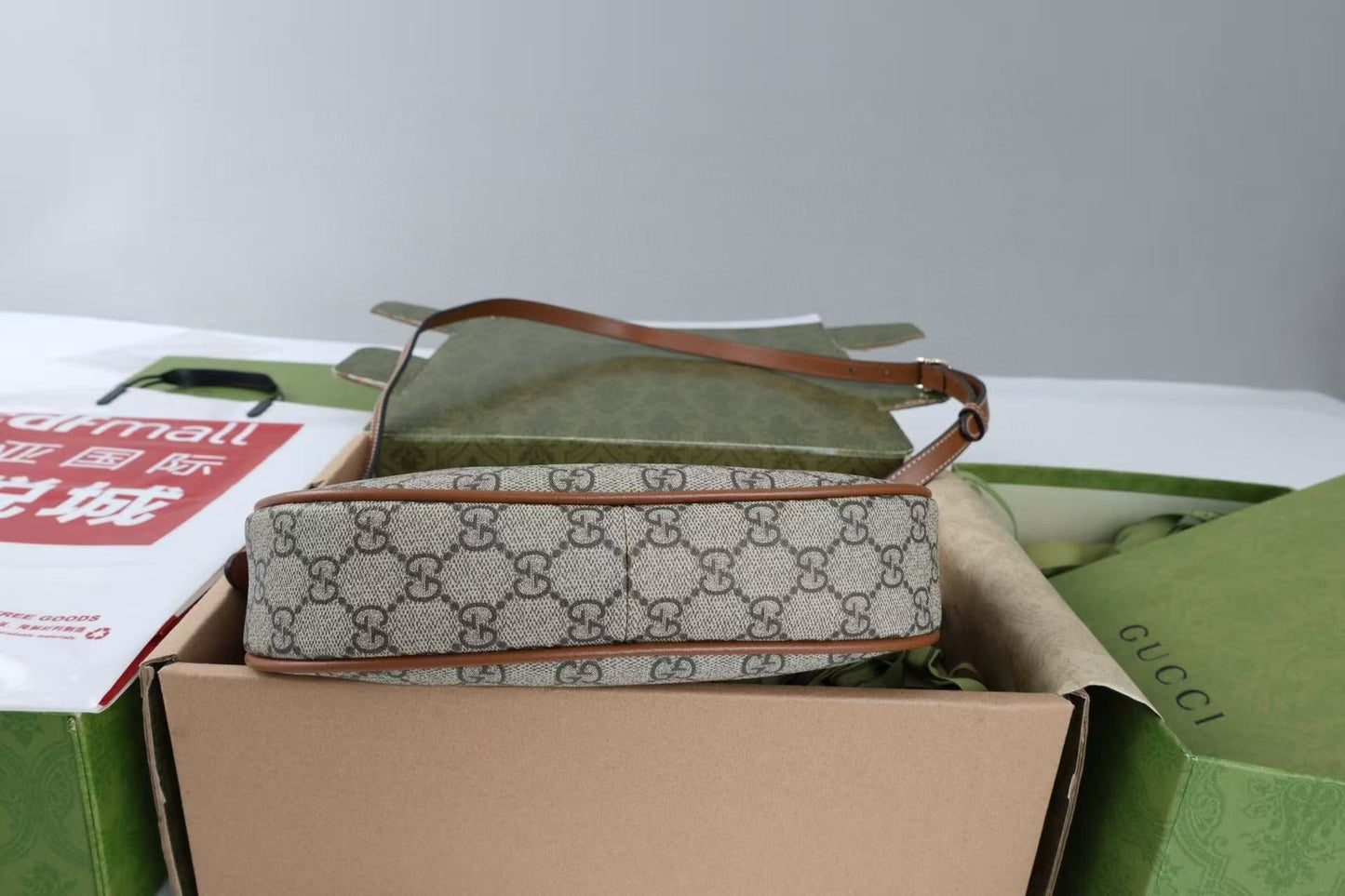 GG SHOULDER BAG 25 IN DARK BEIGE MONOGRAM CANVAS MIX CALFSKIN Amelia Amelia