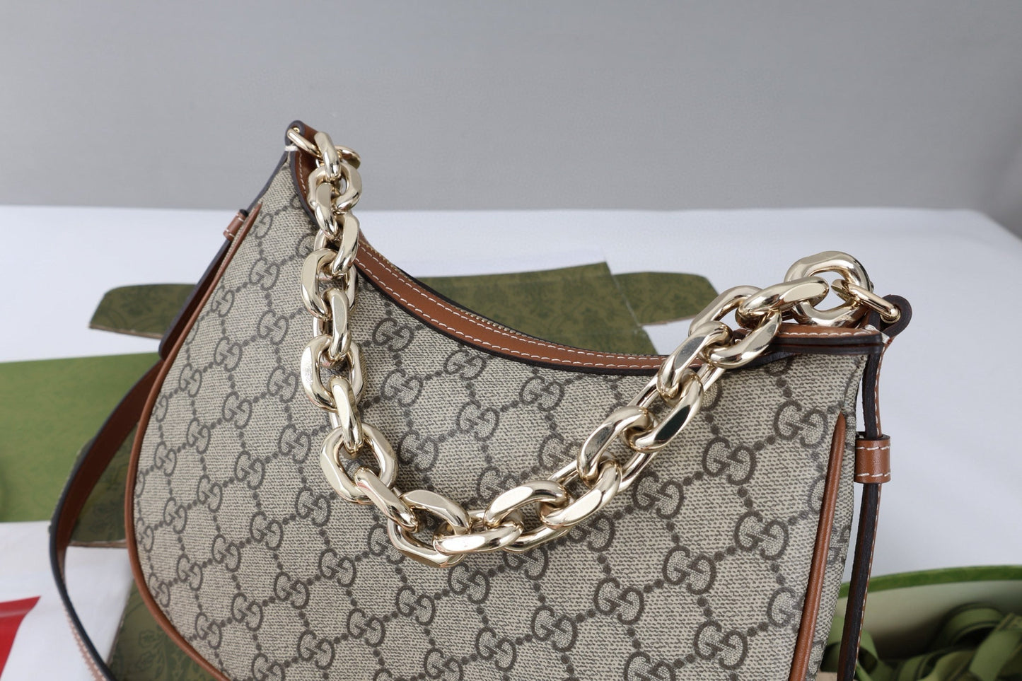 GG SHOULDER BAG 25 IN DARK BEIGE MONOGRAM CANVAS MIX CALFSKIN Amelia Amelia