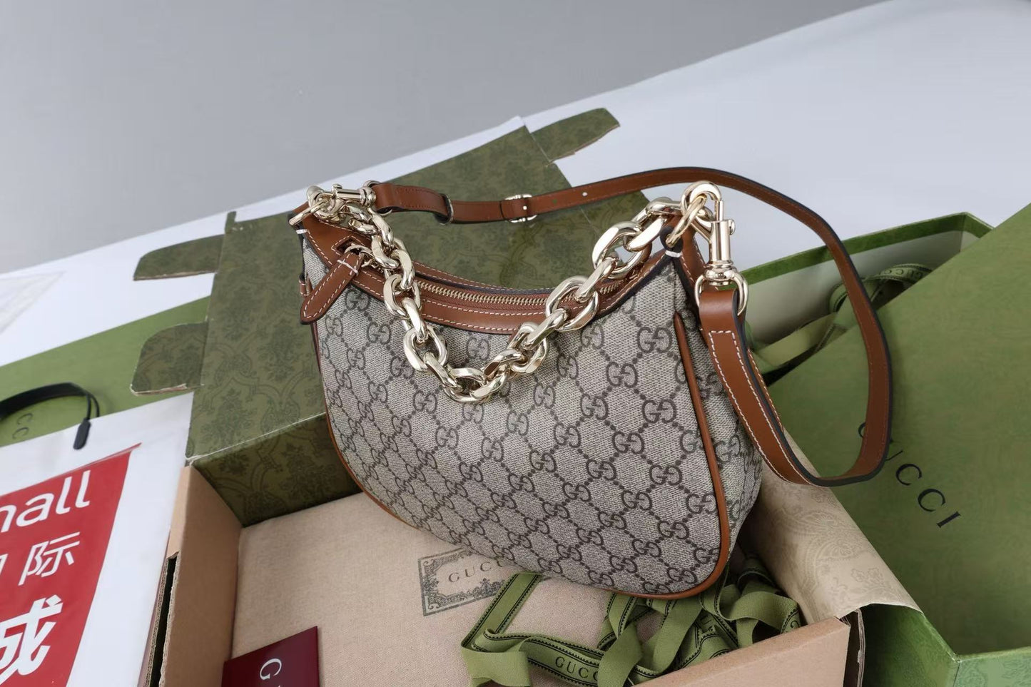 GG SHOULDER BAG 25 IN DARK BEIGE MONOGRAM CANVAS MIX CALFSKIN Amelia Amelia