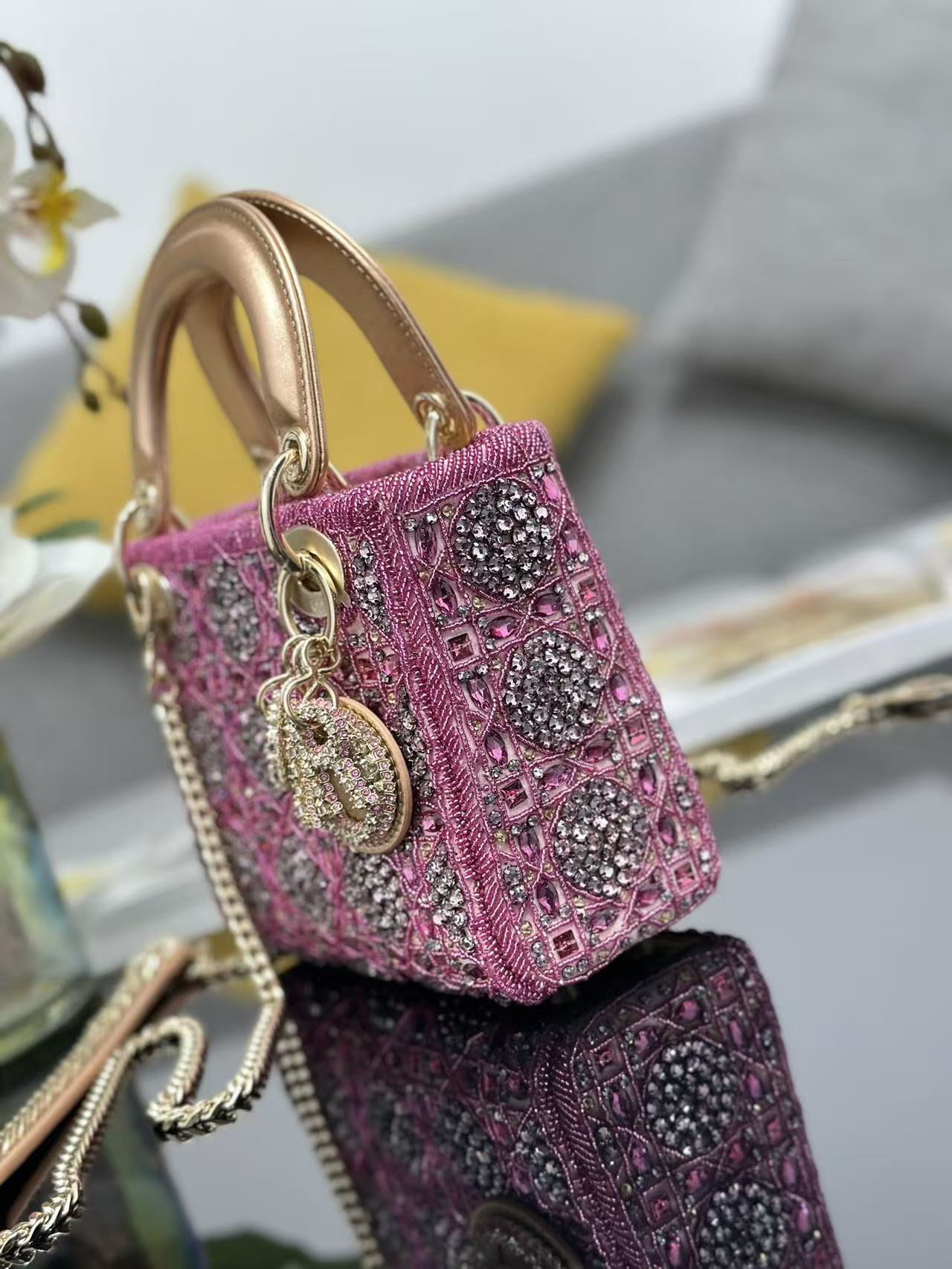 CRYSTAL LADY DIOR BAG 17 IN PINK CALFSKIN TP3 Amelia