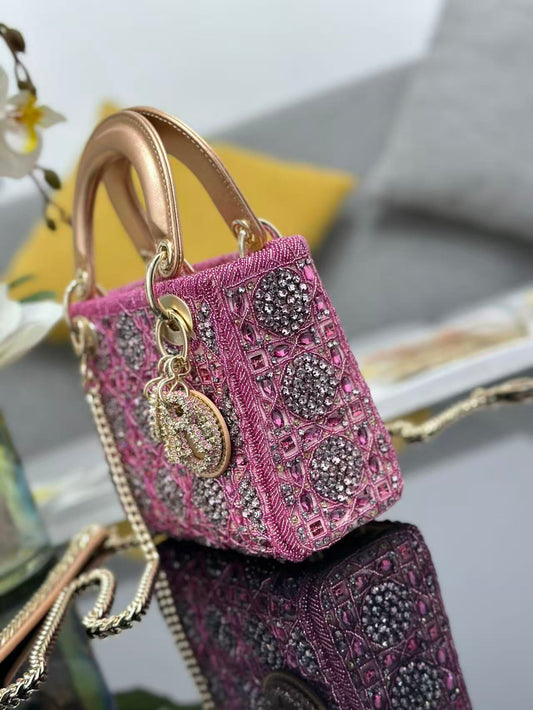 CRYSTAL LADY DIOR BAG 17 IN PINK CALFSKIN TP3 Amelia