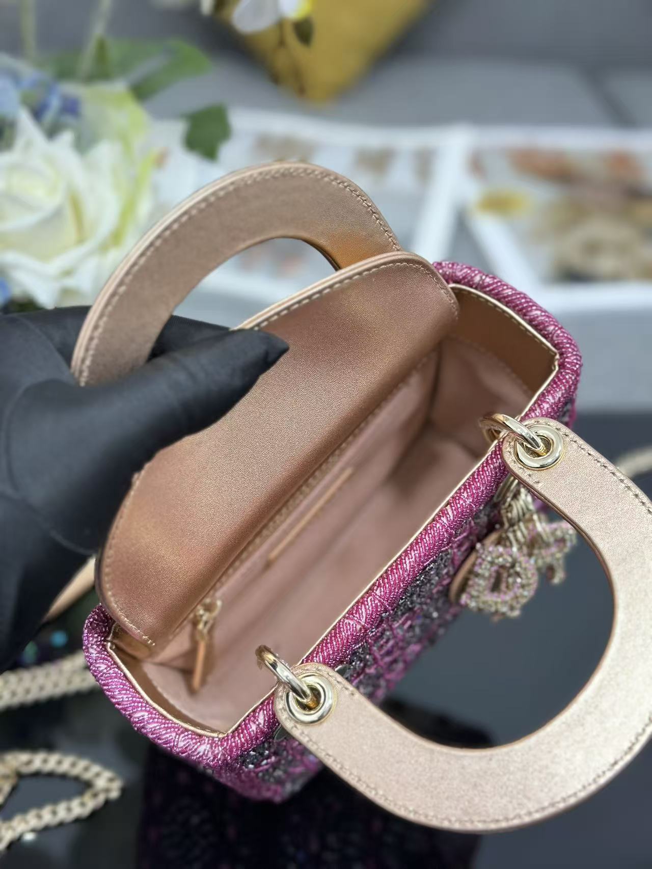 CRYSTAL LADY DIOR BAG 17 IN PINK CALFSKIN TP3 Amelia