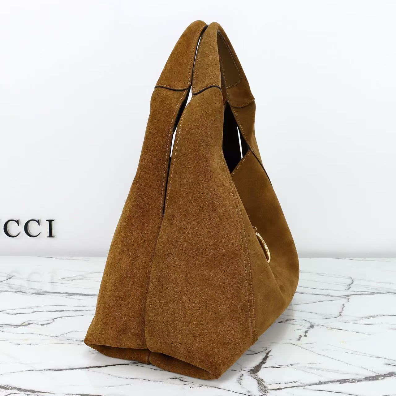 SOFTBIT MAXI SHOULDER BAG 46 IN SADDLE BROWN SUEDE Amelia