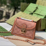 GUCCI OPHIDIA SHOULDER BAG 17 IN PINK CANVAS WITH LEATHER TRIM