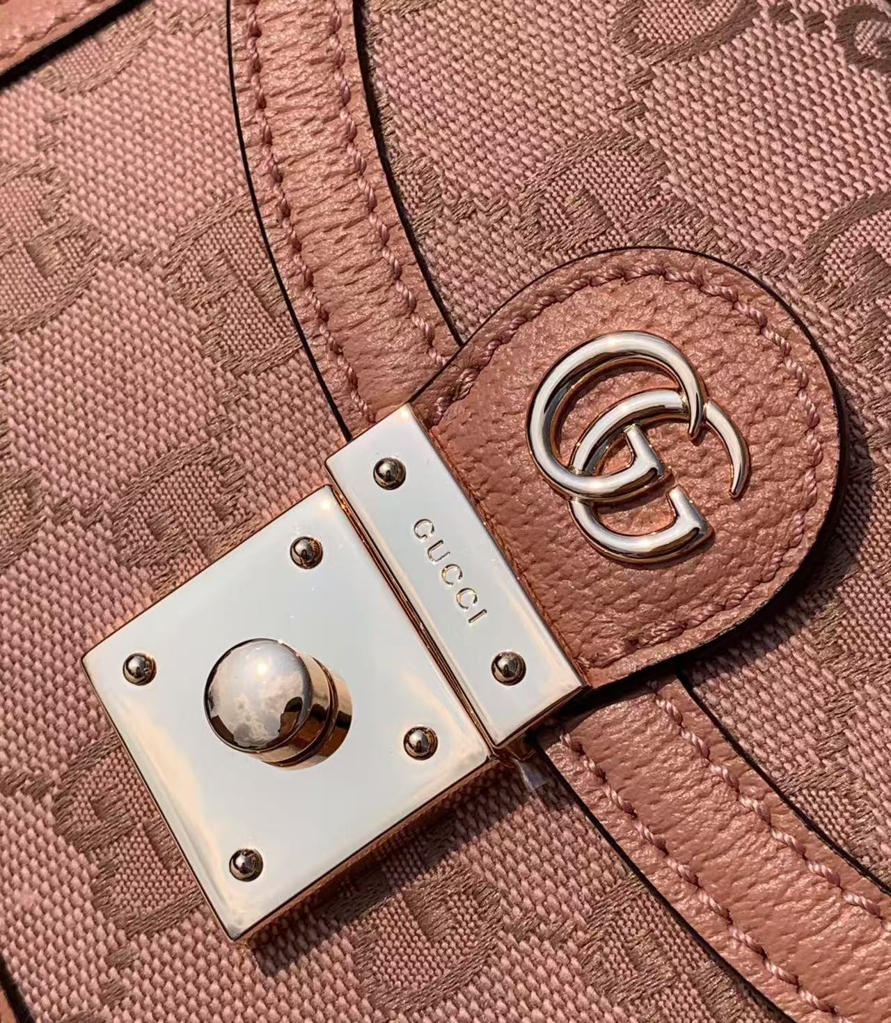 GUCCI OPHIDIA SHOULDER BAG 17 IN PINK CANVAS WITH LEATHER TRIM Amelia
