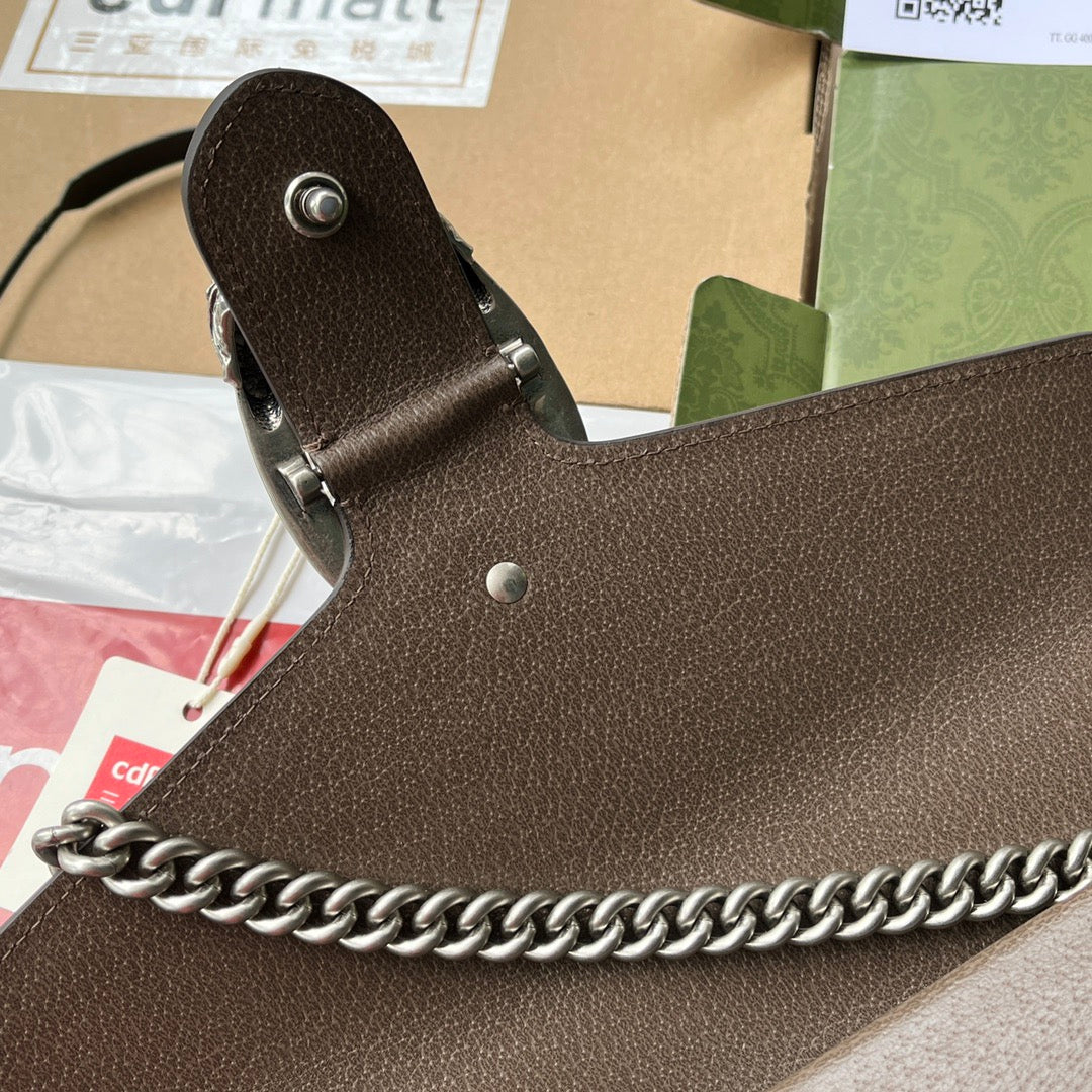 GUCCI DIONYSUS SHOULDER BAG 28 IN TAN BROWN CALFSKIN Amelia