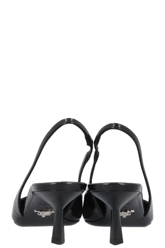PRADA Logo Plaque Slingback Heels Black