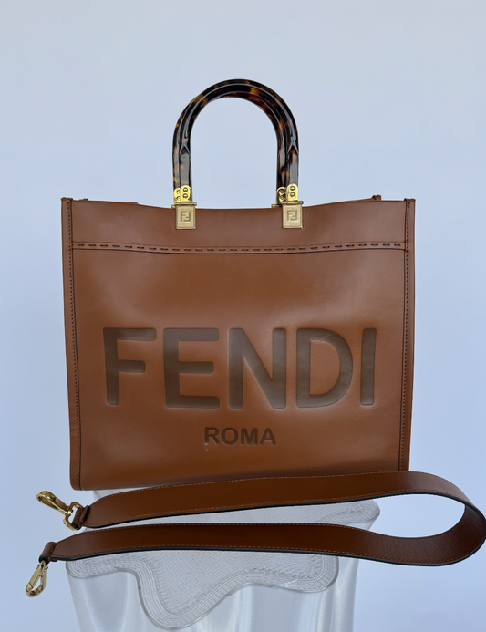 FENDI Sunshine Tote Bag – Cognac Brown Calf Leather