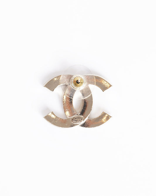Chanel cc silver studded earrings