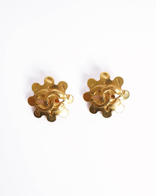 Chanel 1991 Gold Plated CC Earring  Made In France
