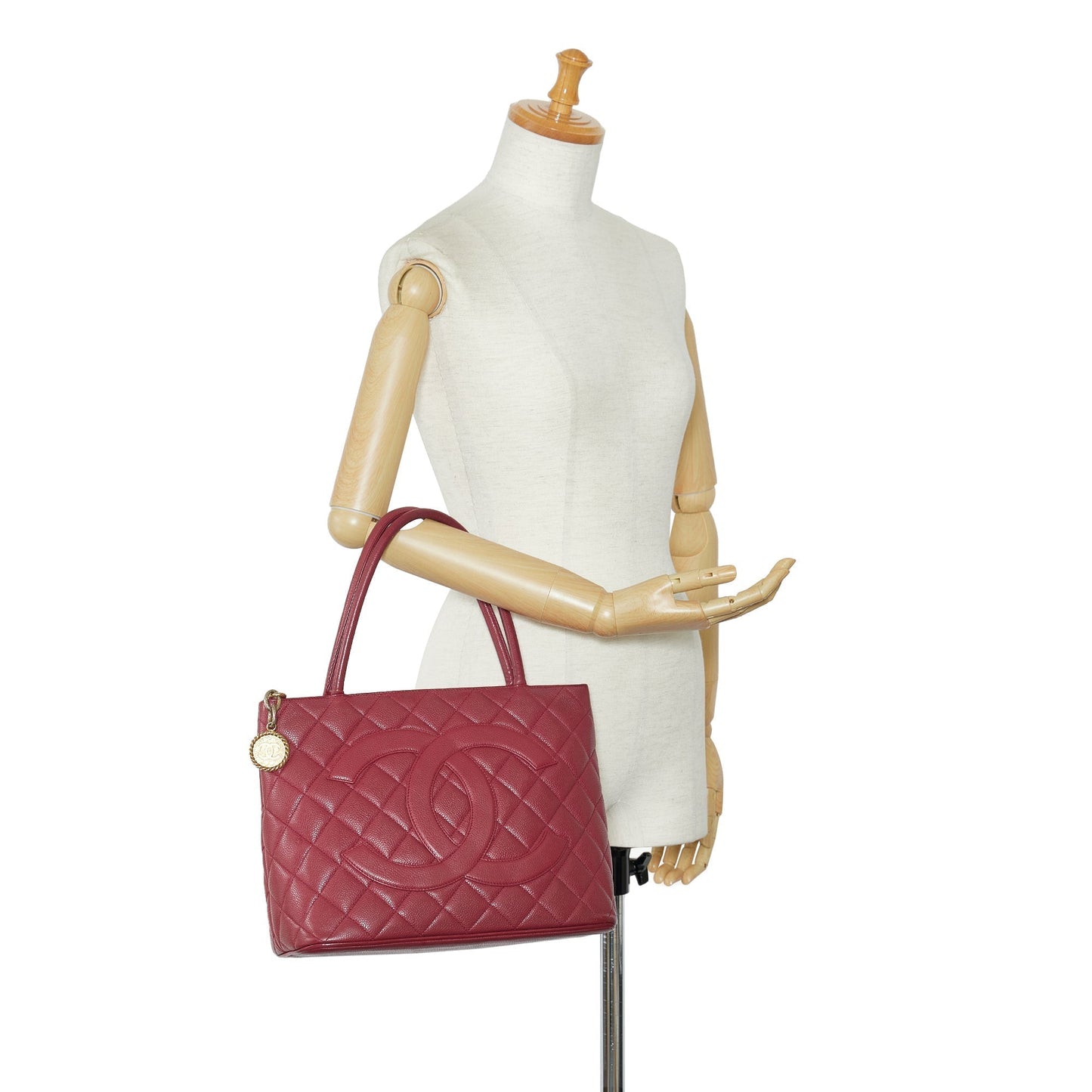 Red Chanel Caviar Medallion Tote
