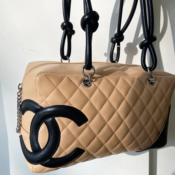 Chanel Around 2005 Made Cambon Shoulder Bag Beige/Black