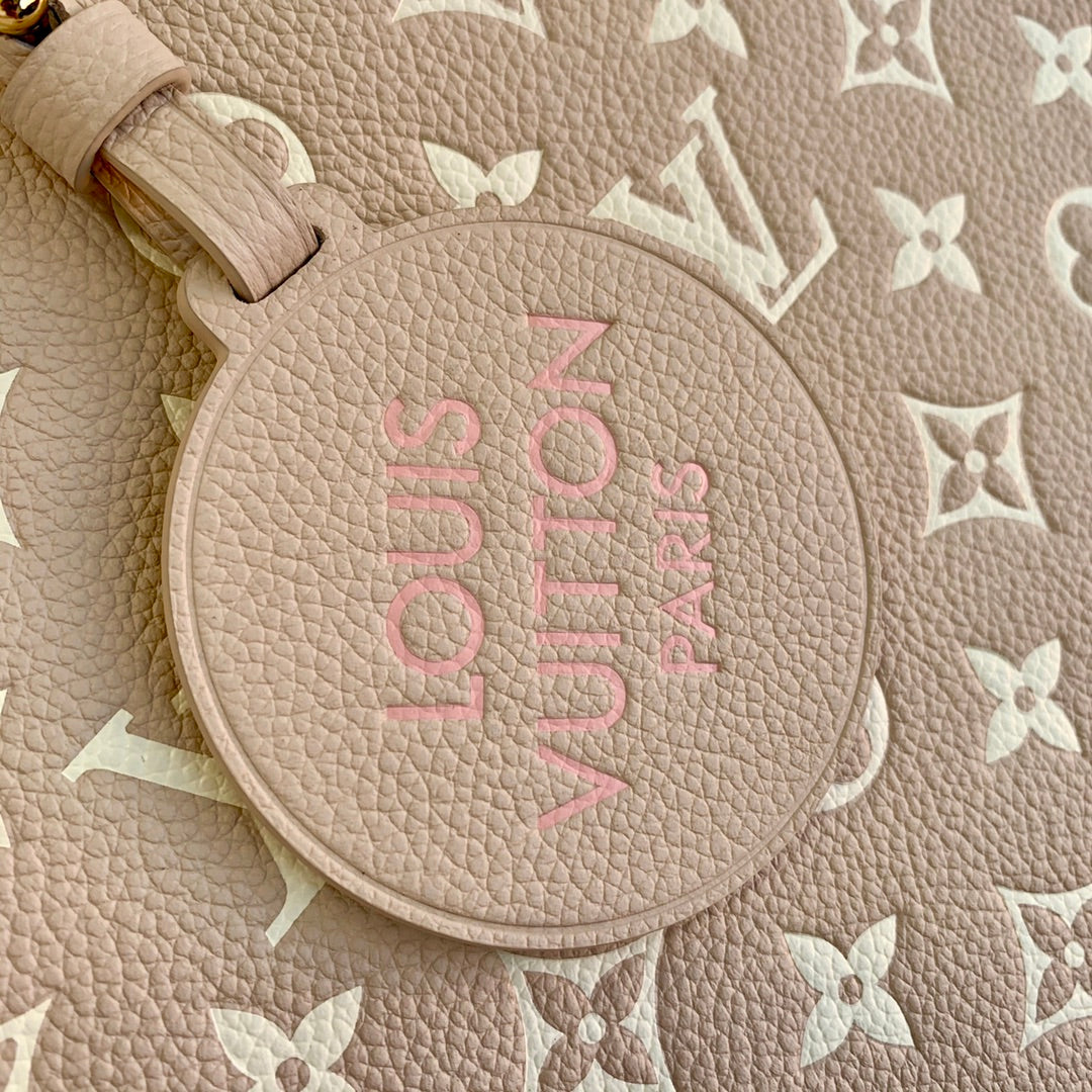 ONTHEGO MM BAG M46128 MONOGRAM EMPREINTE TOTE BAG Beige/Pink/Yellow