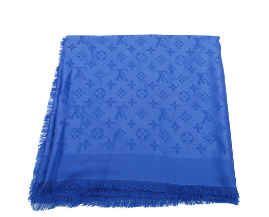 Louis Vuitton Electric Blue Monogram Classic Wool Silk Shawl