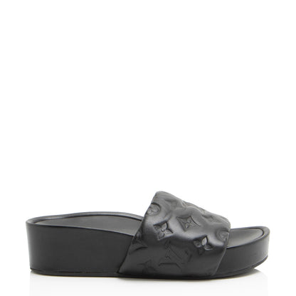 Louis Vuitton Monogram Embossed Lambskin Flatform Slide Sandals - Size 6 / 36