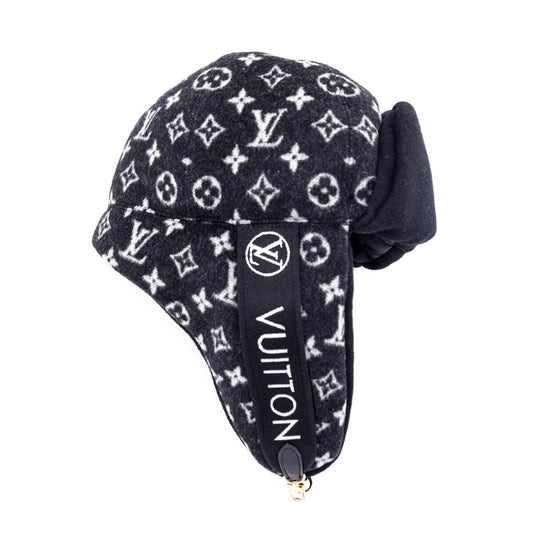 Louis Vuitton Black Wool Monogram Chapka Carry On Hat