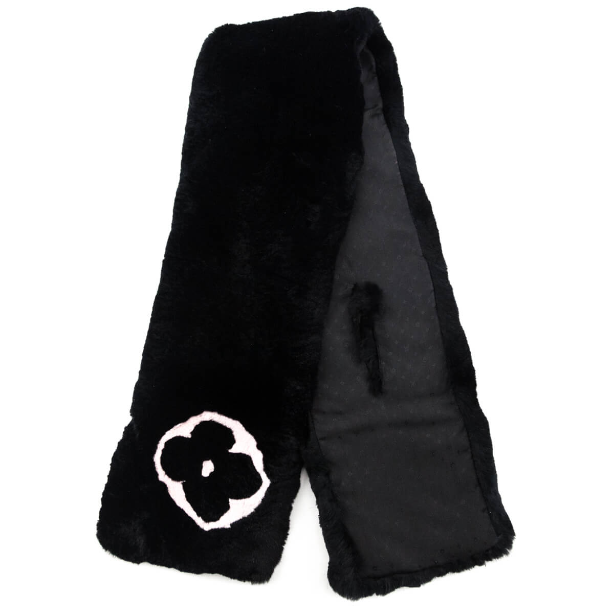 Louis Vuitton Black & Pink Rabbit Logo Scarf