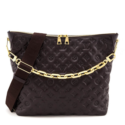 Louis Vuitton Chocolate Calfskin Embossed Monogram Coussin Hobo MM