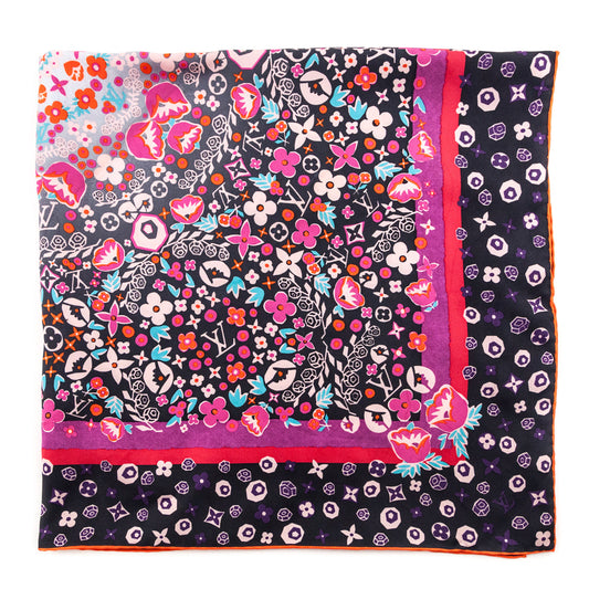 Louis Vuitton Pink, Black & Orange Lily Silk Scarf