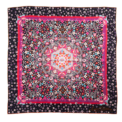 Louis Vuitton Pink, Black & Orange Lily Silk Scarf