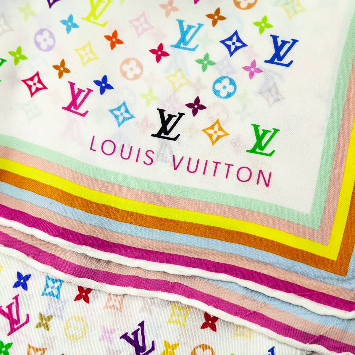 Louis Vuitton White Monogram Multicolor Silk Scarf
