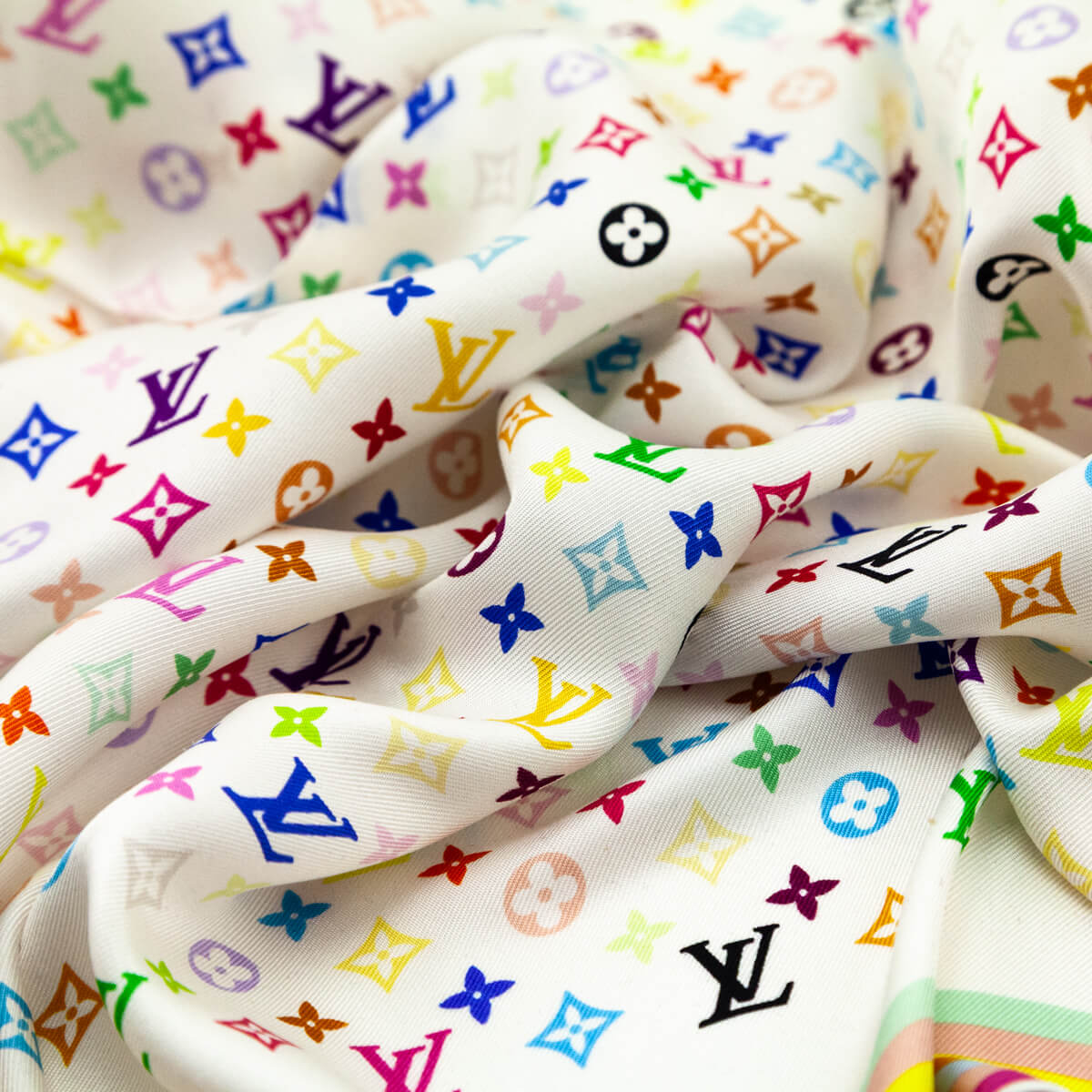 Louis Vuitton White Monogram Multicolor Silk Scarf