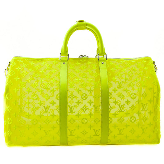 Louis Vuitton Yellow Monogram Fluo See Through Virgil Abloh Keepall Bandouliere 50
