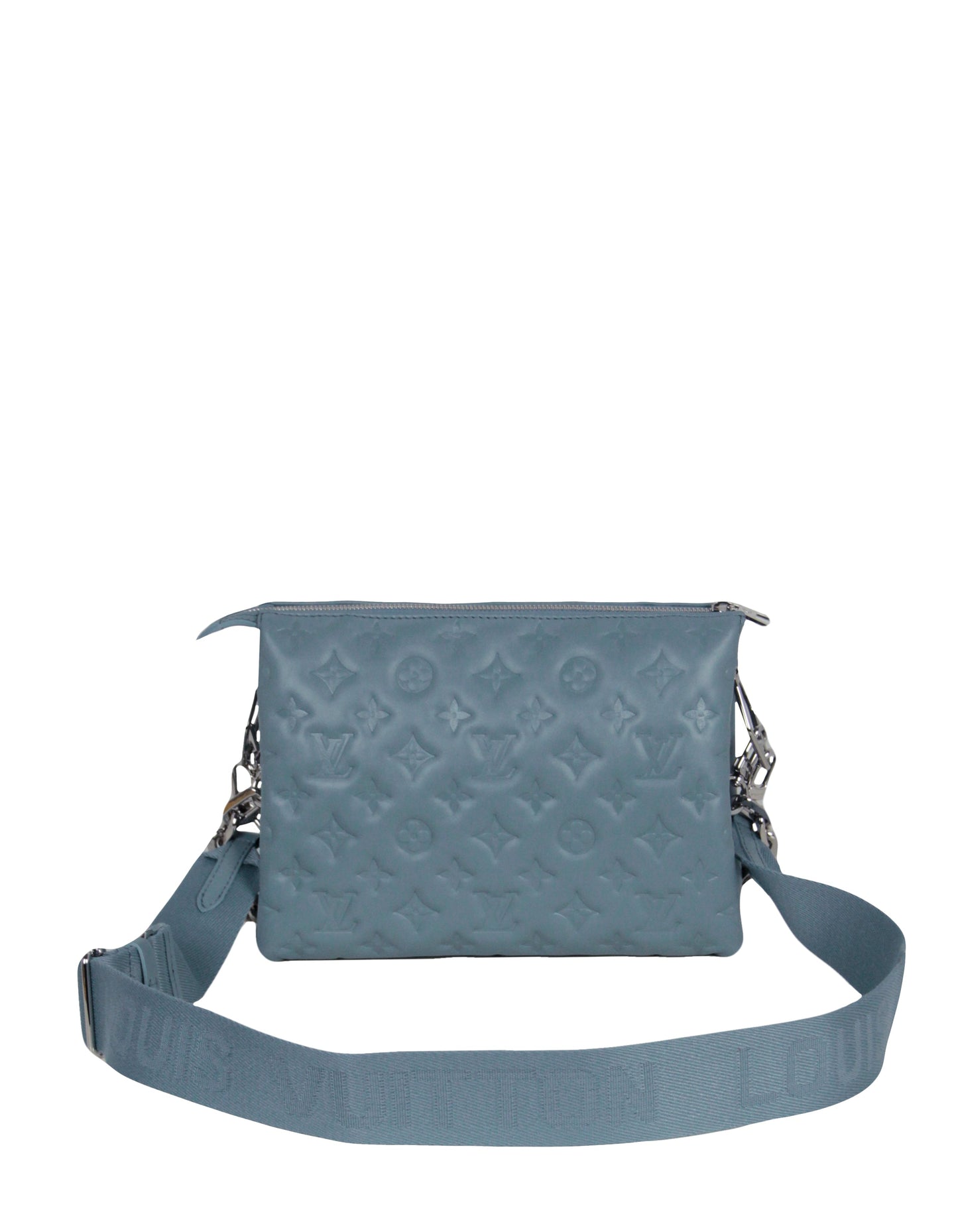 Louis Vuitton Blue Glacier Lambskin Leather Embossed Monogram Coussin PM Bag