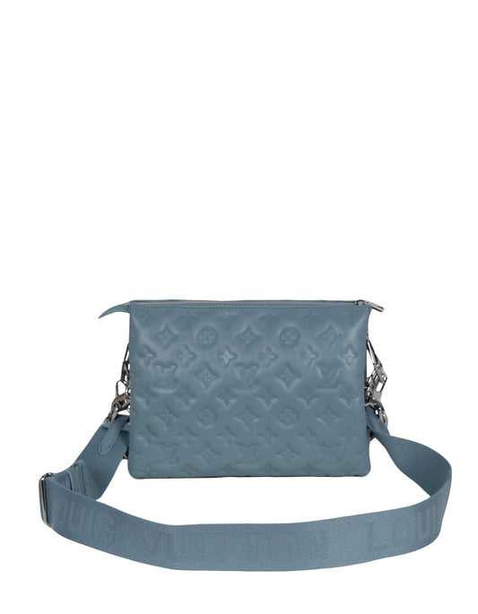 Louis Vuitton Blue Glacier Lambskin Leather Embossed Monogram Coussin PM Bag