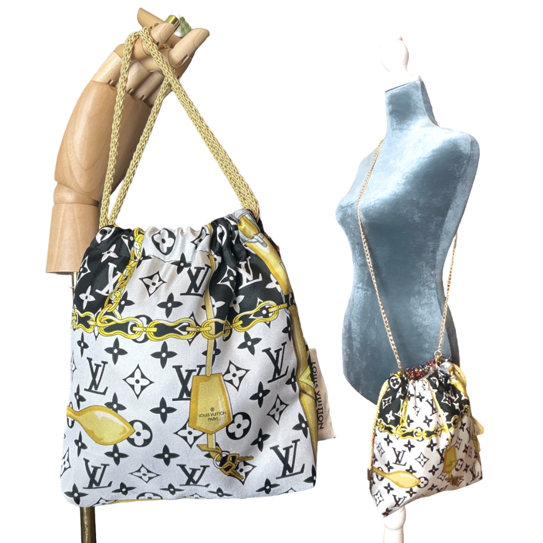 LV Monogram   Silk Scarf Drawstring Crossbody Bag