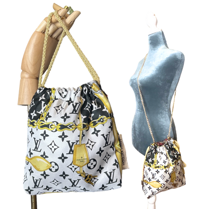 LV Monogram   Silk Scarf Drawstring Crossbody Bag