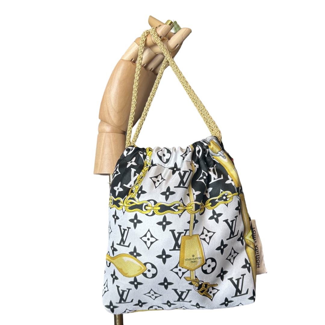 LV Monogram   Silk Scarf Drawstring Crossbody Bag