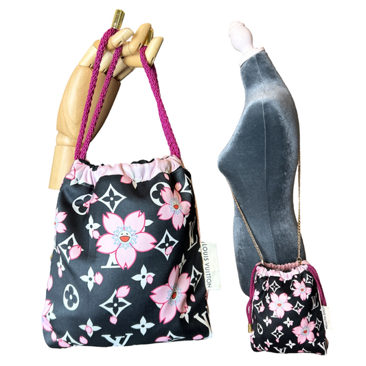 LV Monogram Flower   Silk Scarf Drawstring Crossbody Bag