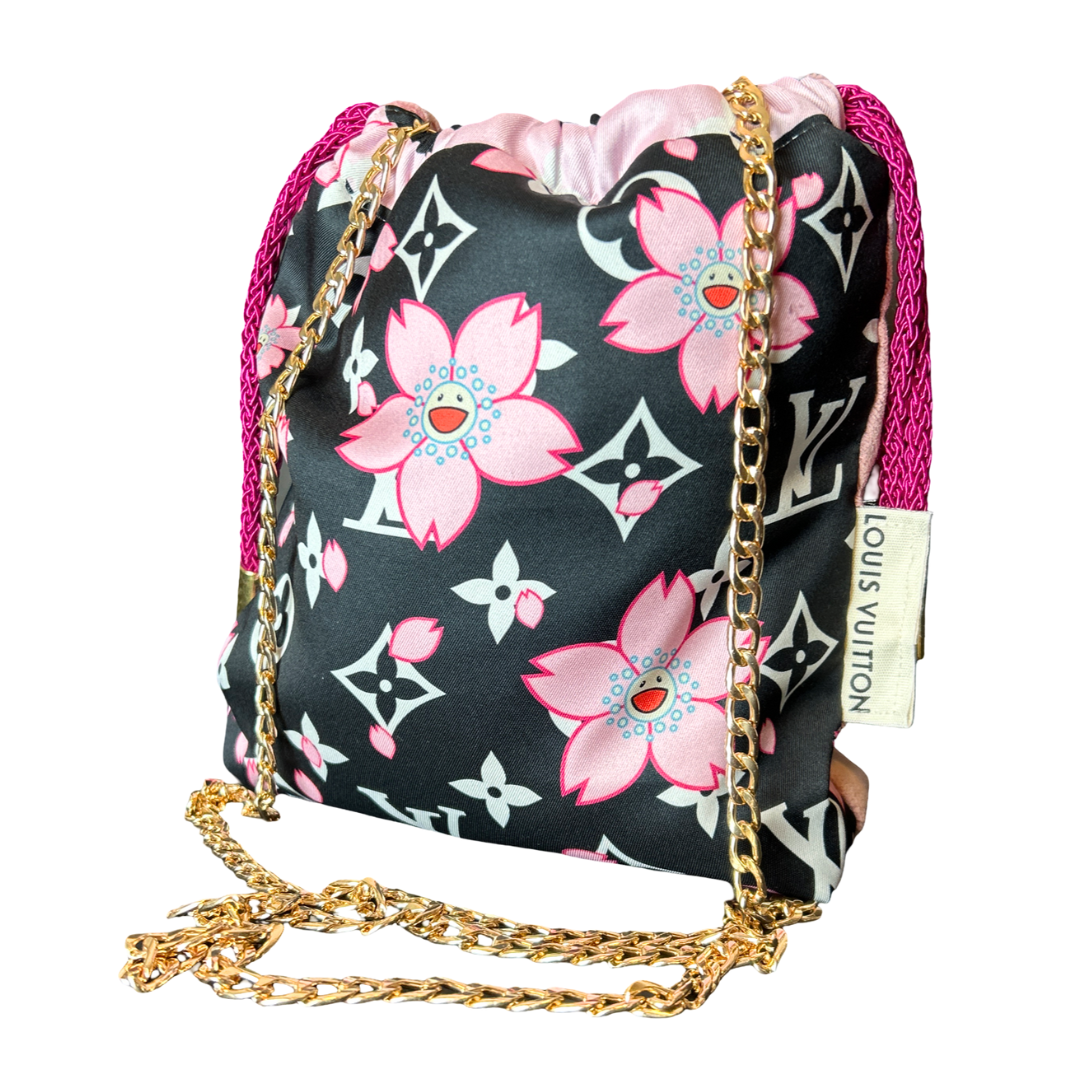 LV Monogram Flower   Silk Scarf Drawstring Crossbody Bag