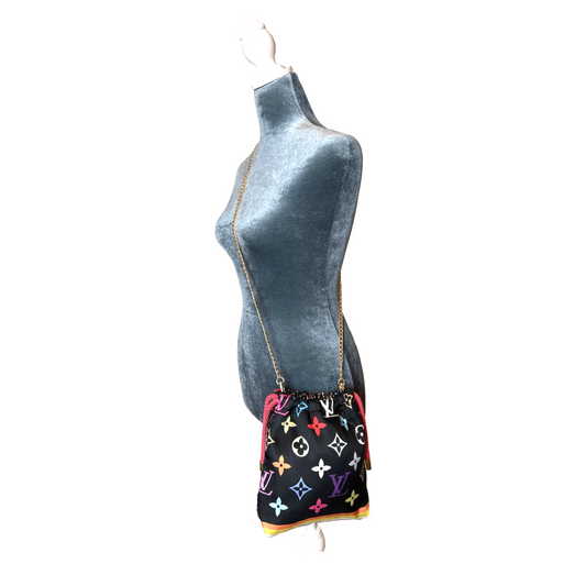 LV Monogram Noir   Silk Scarf Drawstring Crossbody Bag
