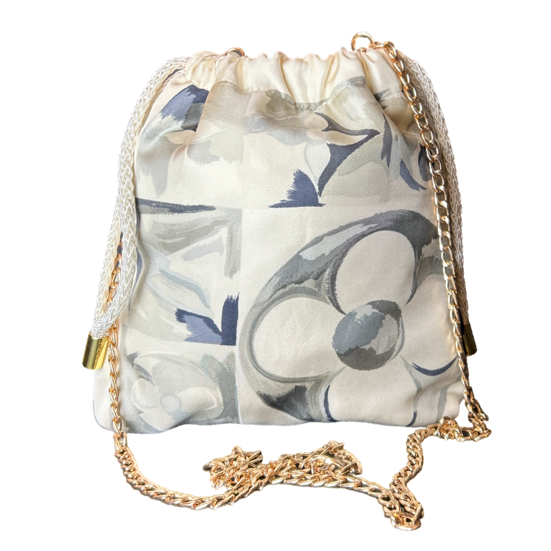 Au Fils du Temps   Silk Scarf Drawstring Crossbody Bag